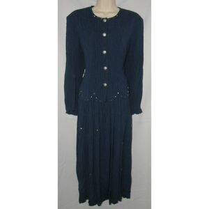 Dark Blue Embellished Sz 6 Office Church Layer Look Flowy Maxi Dress STONEBRIDGE